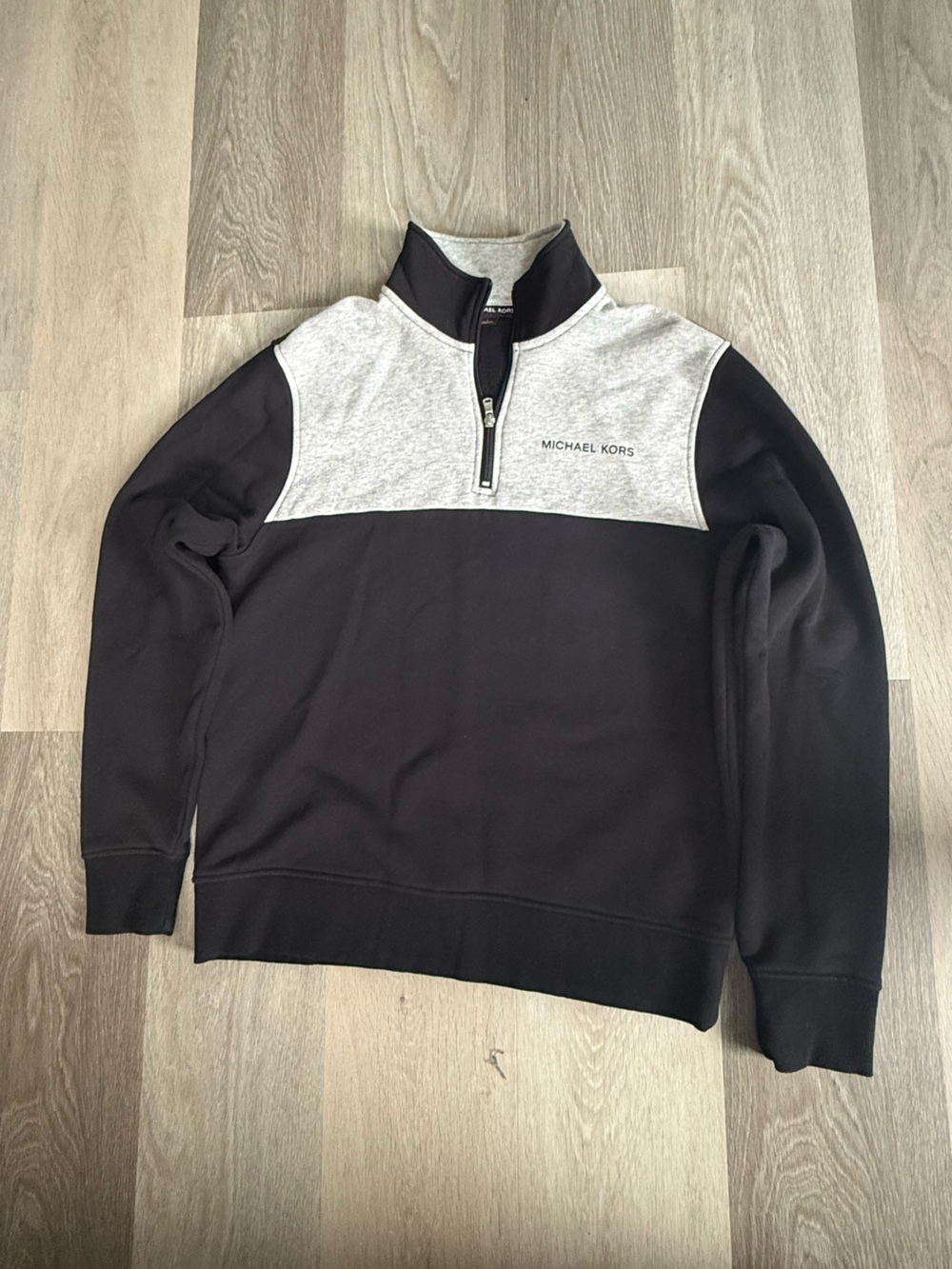 Michael Kors Men’s Black and Light Gray Half-Zip Sweatshirt